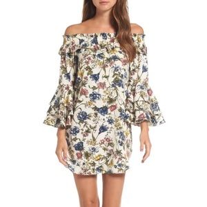 MISA LOS ANGELES AMAL OFF THE SHOULDER FLORAL PRINT MINI DRESS SIZE SMALL